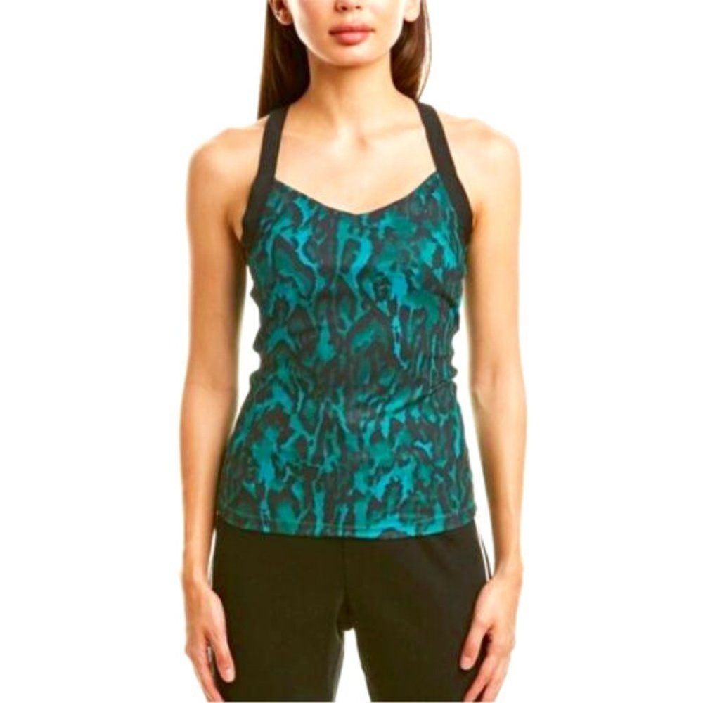 NWT Pam & Gela Move Fast Activewear Strappy Tank - Green Ocelot Petite XS